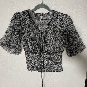 Free People Black and White Floral Blouse